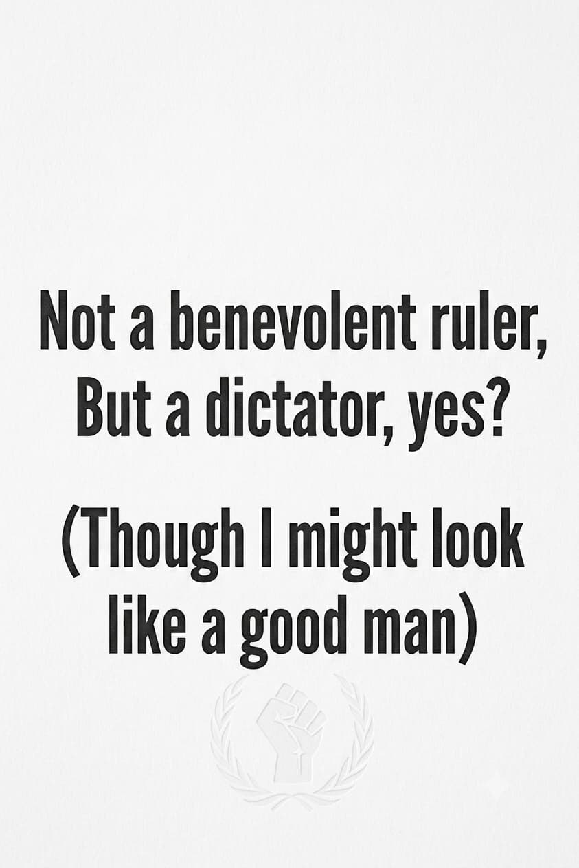 He is not a benevolent ruler, but a dictator.